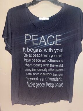 Women’s Forever 21 PEACE Rhinestone Graphic Tee - Black Sz L Gem Stones